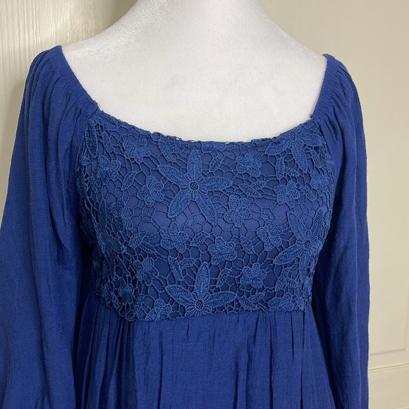 J.Gee Women’s Navy Off The Shoulder Baby Doll Crochet Lace Shirt Dress Sz PM - Picture 2 of 13